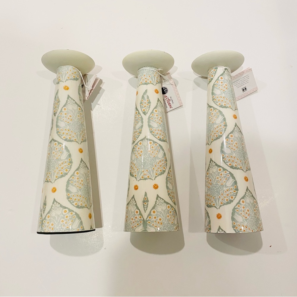 SET OF 3 MELA ARTISANS Candle Holders Cream Green Orange
